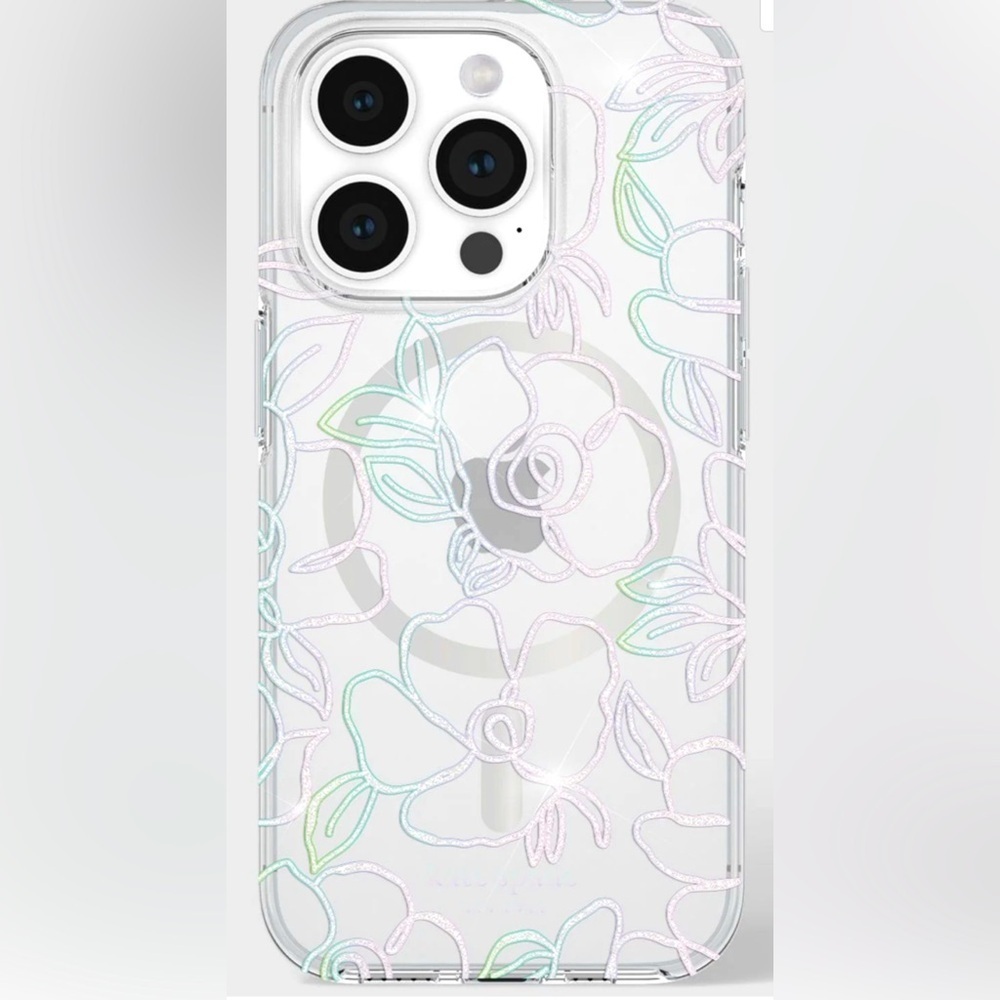 Kate Spade iPhone 15 Pro (6.1”) MagSafe Protective Case Floral Iridescent NIB